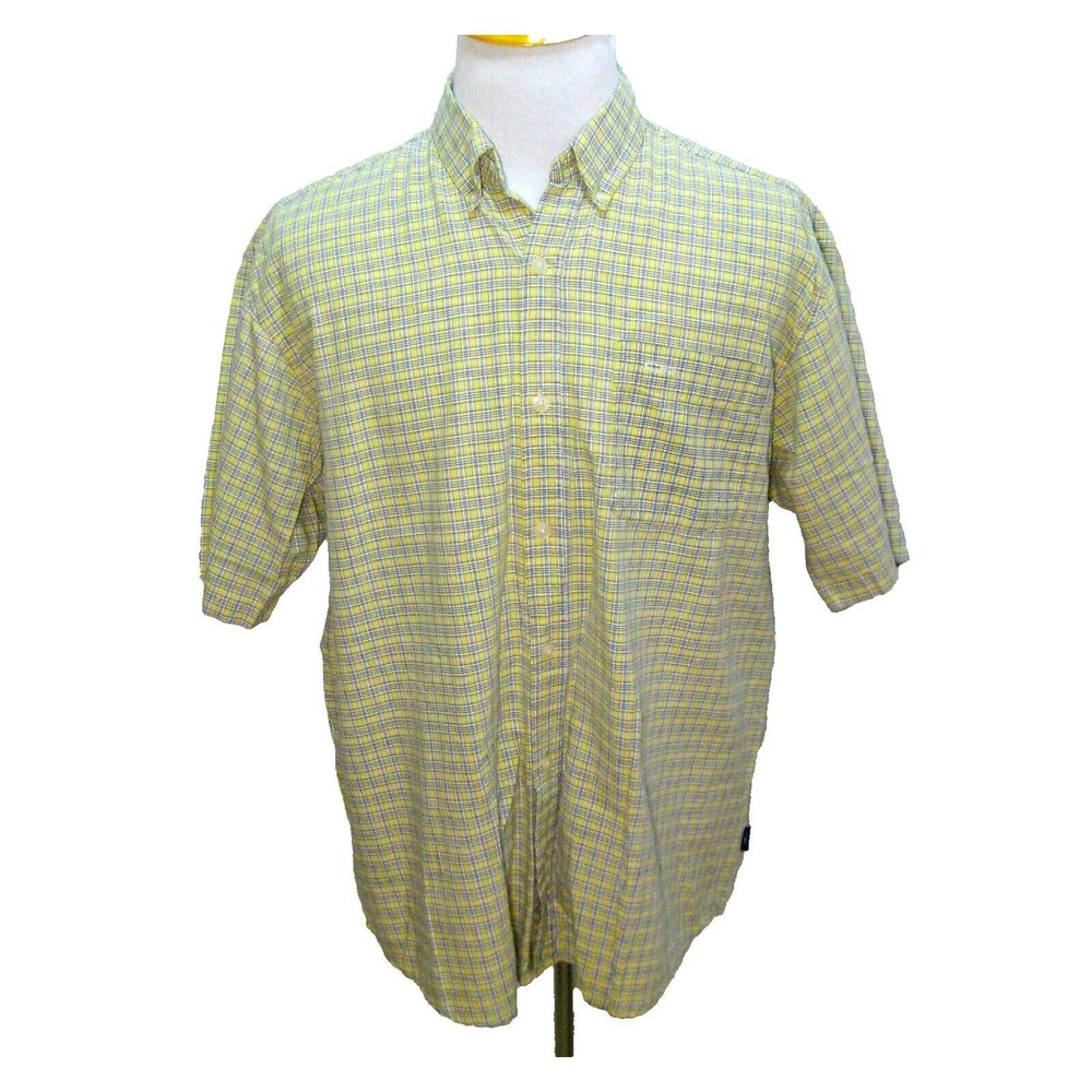 OP Ocean Pacific Men's (Size Large) Yellow Plaid Short Sleeve Button Front Shirt